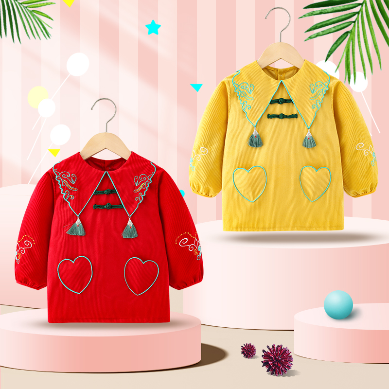 Autumn and winter girls' baby protective clothing eating coveralls