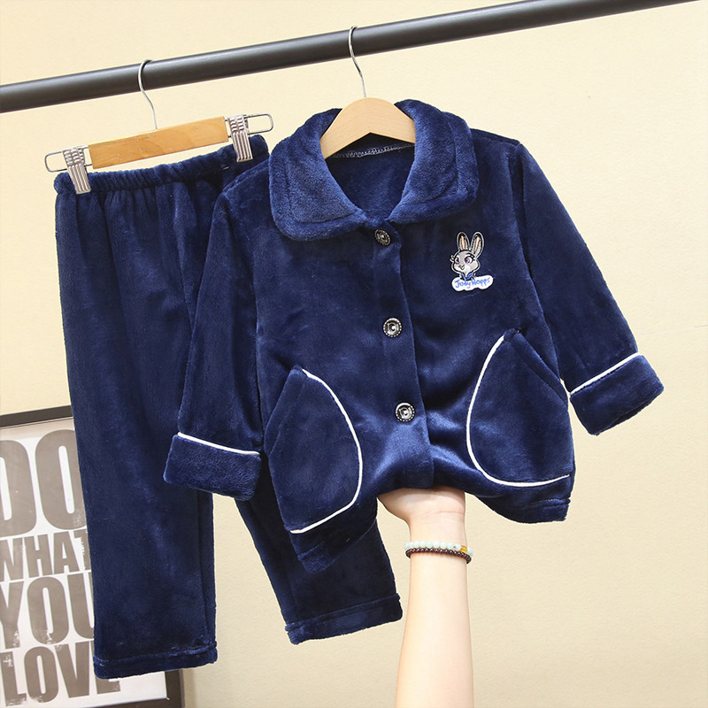 新款秋冬季儿童法兰绒加厚睡衣小女孩男童家居服宝宝女童珊瑚绒