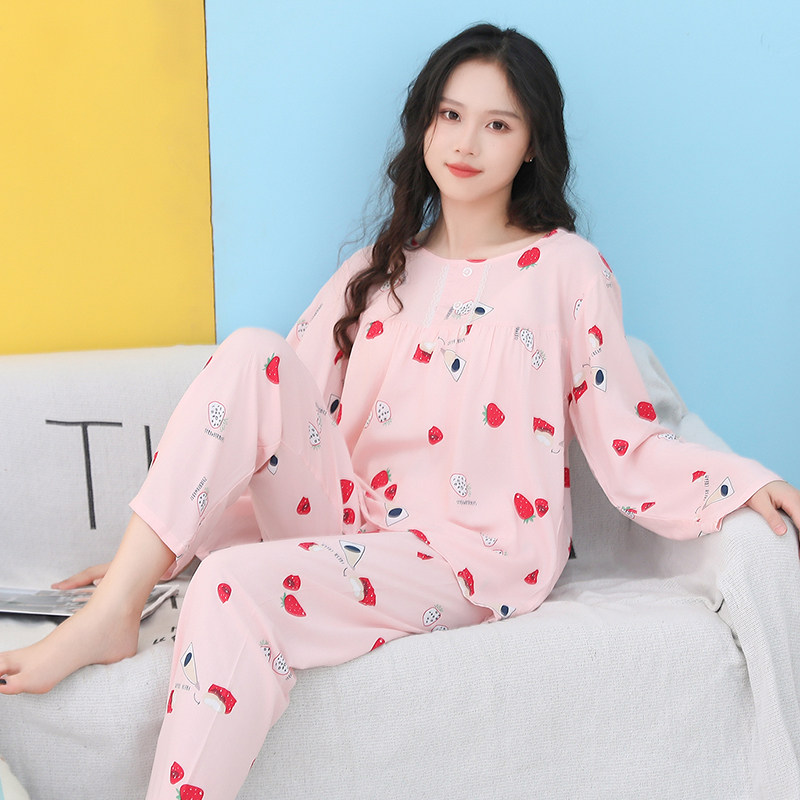 夏季亲子装大人棉绸睡衣套装薄款长袖女士居家空调服可外穿家居服
