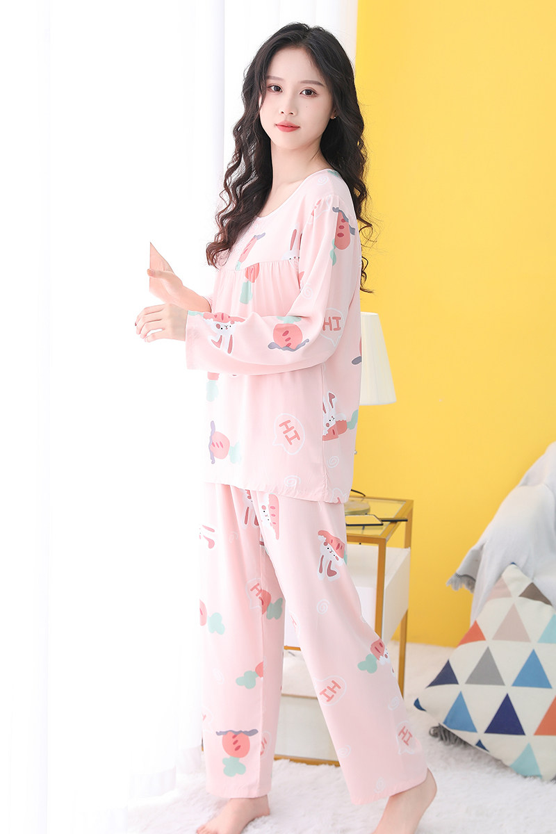 夏季亲子装大人棉绸睡衣套装薄款长袖女士居家空调服可外穿家居服