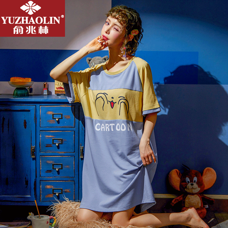 俞兆林夏季睡裙女短袖可爱全棉睡衣 俞兆林虹妙睡裙