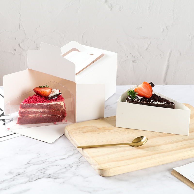 手提法式三角切块甜品包装盒慕斯千层戚风蛋糕盒西点透明打包盒 - 图0