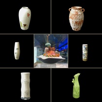 Dry Ice Jade Net Bottle Seafood Pose Pendulum Disc Decoration Dry Ice Small Cup Creative Retro Mood Spot Decorated Ceramic Dry Ice Bottle