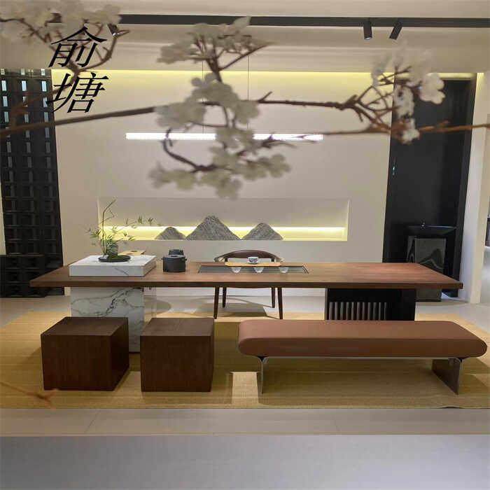 俞塘新中式岩板茶台办公茶室高端定制现代轻奢实木茶桌椅组合,淘宝优惠券,粉丝福利购,淘宝优惠卷