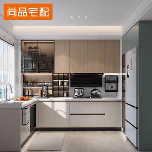 尚品宅配整体橱柜整体定制新品混搭风厨房?具车灶台整体石英石台