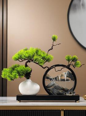 新中式迎客松流沙画摆件客厅玄关办公茶室博古架电视柜酒柜装饰品