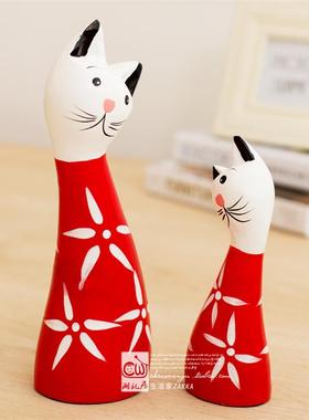 北欧情侣小猫摆件木质家居客厅电视柜书房装饰工艺品简约创意摆设