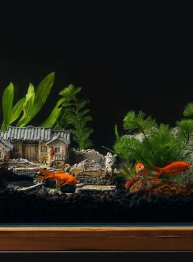 水族箱假山鱼缸造景装饰品鱼虾躲避屋建筑模型老房子微景观小摆件