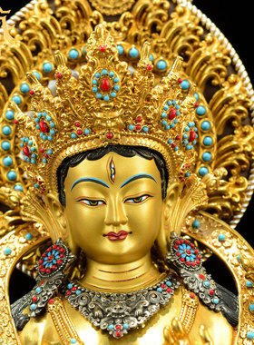 藏村全鎏金《白度母》精工铜雕《白多罗观音》铜佛像家居装饰摆件