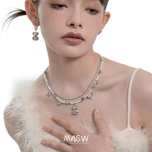 MASW麻秀原创设计甜美风可爱小熊项链千禧风小众气质毛衣链M1155 - 图1