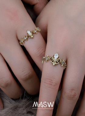 MASW麻秀复古浮雕鸢尾花开口戒指