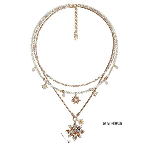 MASW麻秀原创设计怀旧系列复古金珍珠项链小众双层叠戴雪花毛衣链 - 图0