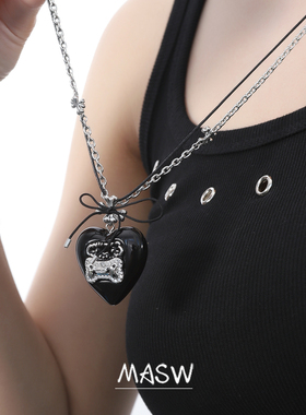 MASW麻秀萌宠黑色爱心卫衣项链
