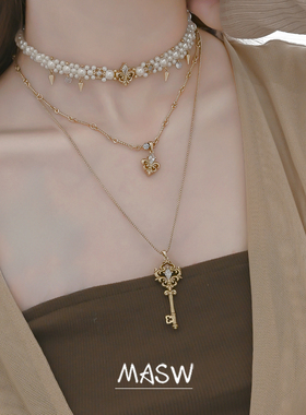 MASW麻秀复古浮雕钥匙叠戴项链