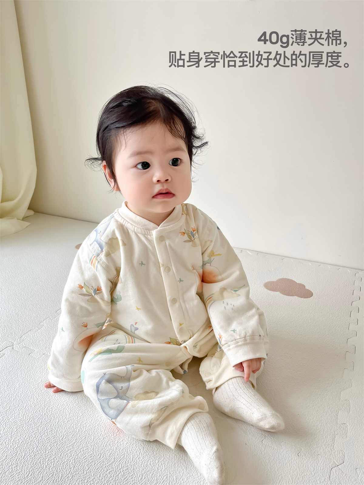 0一3月婴儿贴身棉服婴幼儿薄棉保暖连体衣宝宝夹棉春秋款纯棉哈衣