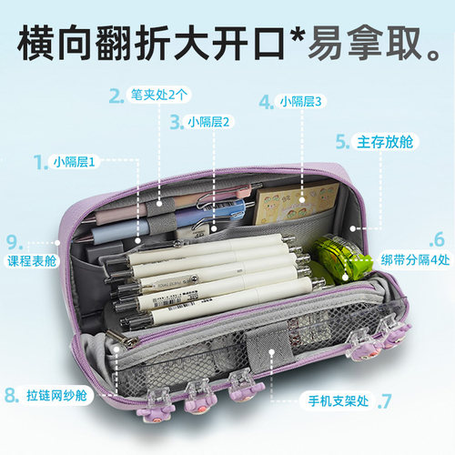 NATAMI奈多美防污可立式翻折笔袋磁吸文具盒防水高颜值ins风带课表男孩女孩大容量简约多功能小众铅笔盒文具 - 图0