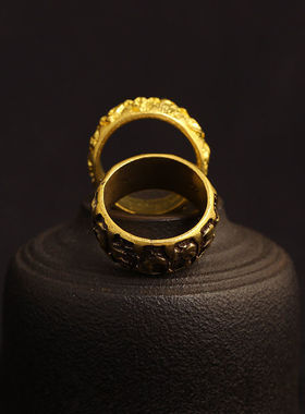 收藏复古黄铜手工戒指男士财字