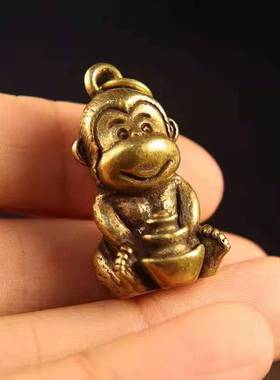 实心纯铜元宝猴子钥匙扣挂件