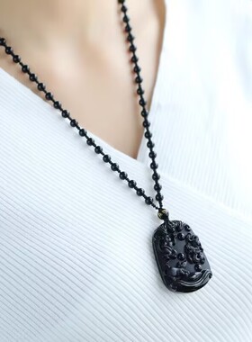 天然黑曜石三合生肖吊坠本命年猴鼠龙虎马狗吊坠男女钥匙挂件项链