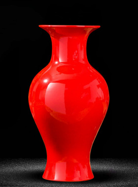 景德镇陶瓷器全黄纯黄色花瓶插花新中式客厅婚庆装饰品花瓶小摆设
