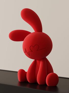 坐姿兔子红色摆件客厅玄关酒柜电视柜背景小众高级感家居软装饰品