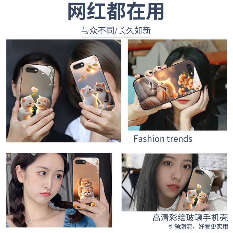 适用于oppof9手机壳0ppof9pro新款钢化玻璃壳OPPOA7x时尚女F9P高级步步高卡通可爱f九创意猫咪潮popo全包软边-图2