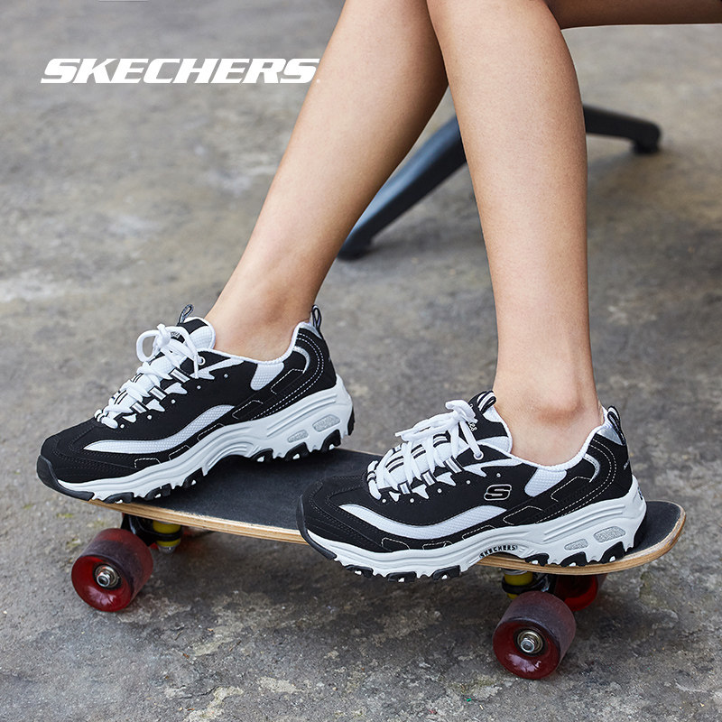 skechers官方旗舰店经典黑白女鞋 skechers英特斯博板鞋/休闲鞋