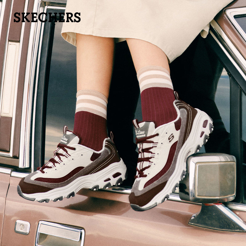 斯凯奇秋季新款女鞋经典老爹鞋奶茶熊黑糖烤奶厚底增高休闲运动鞋 - 图1