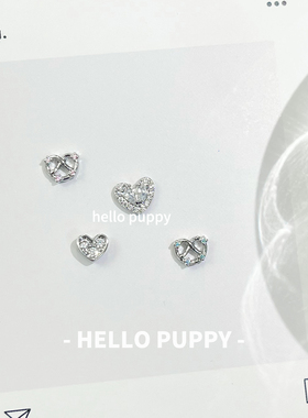 hellopuppy甜美碱水结爱心耳钉钛合金耳饰0.9牙1.0/1.2粗耳骨钉