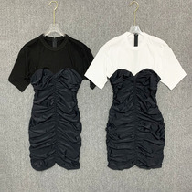 High-set aw great Wang Yang dress with slim collection and waist splicing elastic design sense pull chain wrap hip and European and American wind middle skirt