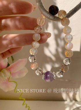晚睡的桔梗「明日春」新中式水晶天然石手串小众叠戴高级感手饰