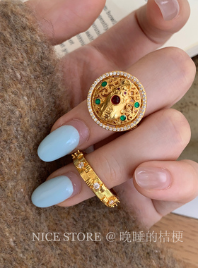 售完无补「金沙江」沙金貔貅招财戒指中古风沙金锆石编织食指戒