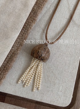 晚睡的桔梗「深底」水母珍珠长款抽拉绳毛衣链轻奢设计感项链配饰