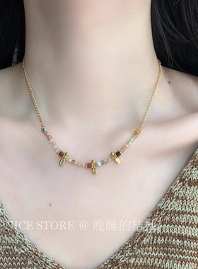 晚睡的桔梗「渐色」高级感轻奢天然石可爱勺子项链复古气质锁骨链