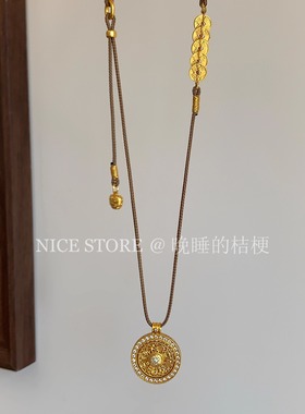 晚睡的桔梗「引南」沙金新中式罗盘钱币项链高级感轻奢长款毛衣链