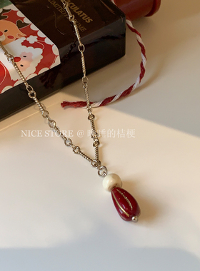 晚睡的桔梗「芭蕉」韩系小众冷淡咖啡金红色水滴项链ins毛衣链女