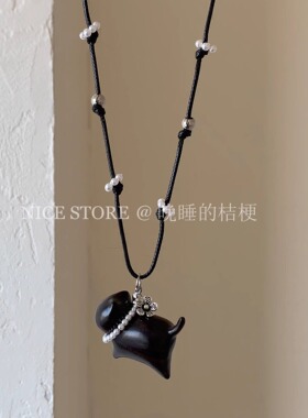 晚睡的桔梗「咪咪」设计小猫编绳项链独特简约可爱ins毛衣链女