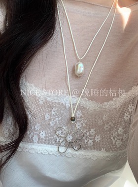 晚睡的桔梗I韩系银色花项链