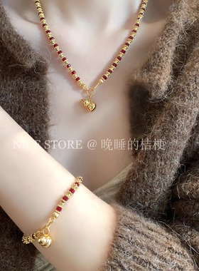 晚睡的桔梗「岁年」新年复古红色葫芦项链高级感显白红色葫芦手链