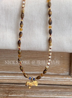 售完无补「秋风」秋冬复古虎石小狗项链美拉德风气质叠戴锁骨链