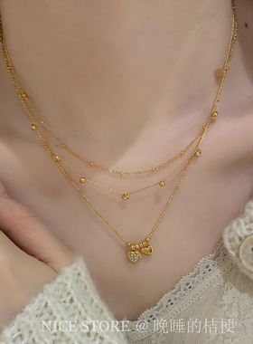 晚睡的桔梗I钛钢双层锆石项链