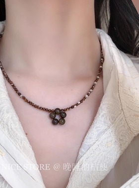 售完无补「橡木花」串珠花朵吊坠项链小众百搭秋冬棕色系锁骨链
