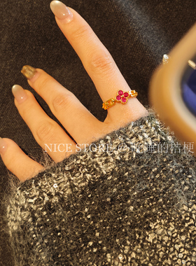 晚睡的桔梗「一花金」沙金花朵轻奢百搭猪鼻子戒指叠戴开口食指戒