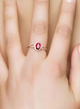 新款鸽血红彩色宝石开口戒指女 欧美镶嵌鹅蛋形锆石活口指环饰品