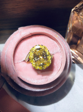 新款奢华彩宝阿斯切黄钻高碳钻开口戒指创意鹅蛋形大克拉订婚女戒