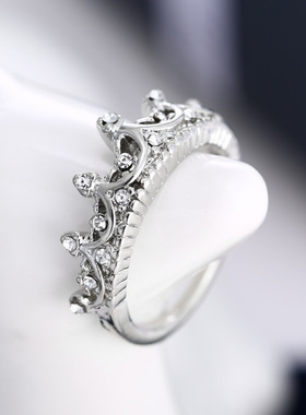 POLYSUTT简约镶钻皇冠开口戒指浪漫女王s镀银日韩现货新鲜出炉