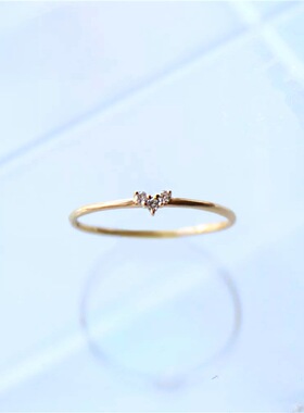 POLYSUTT镀14K包金戒指小清新镶锆石钻极纤细女爱心戒指agete风格