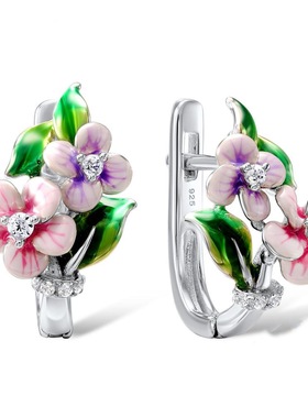 POLYSUTT新款东欧俄罗斯热卖气质花朵珐琅彩吊坠滴胶耳环戒指套装