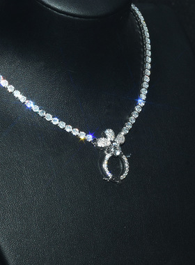 POLYSUTT仿真万能锆石项链 镀白金高档翡翠玉吊坠扣通用链接女