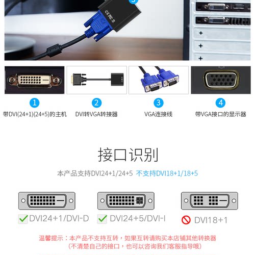 DVI转VGA转接头24+1/5转VGA连线1080P高清转器vja带芯片显 - 图2